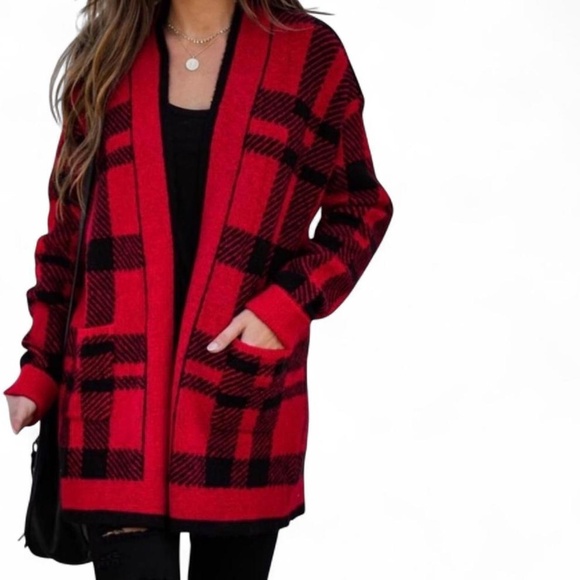 NWOT- Red Buffalo Plaid Cardigan Sweater - Small - Picture 1 of 8